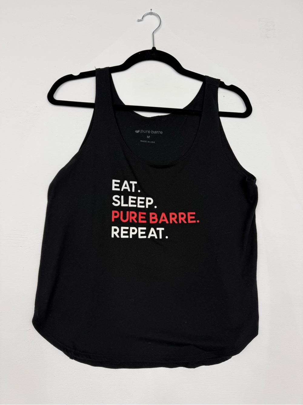 Pure Barre Black Tank Top with White & Red Graphic